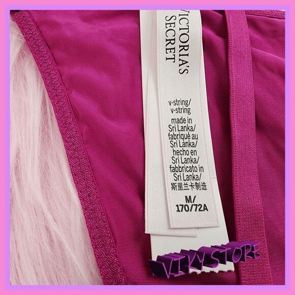 💖 NWT Victoria’s Secret Fuchsia V-String Panty Gold Rings M #7267 💖 - Picture 6 of 6